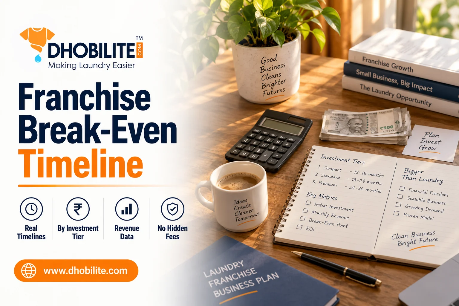 DhobiLite franchise break-even timeline by investment tier