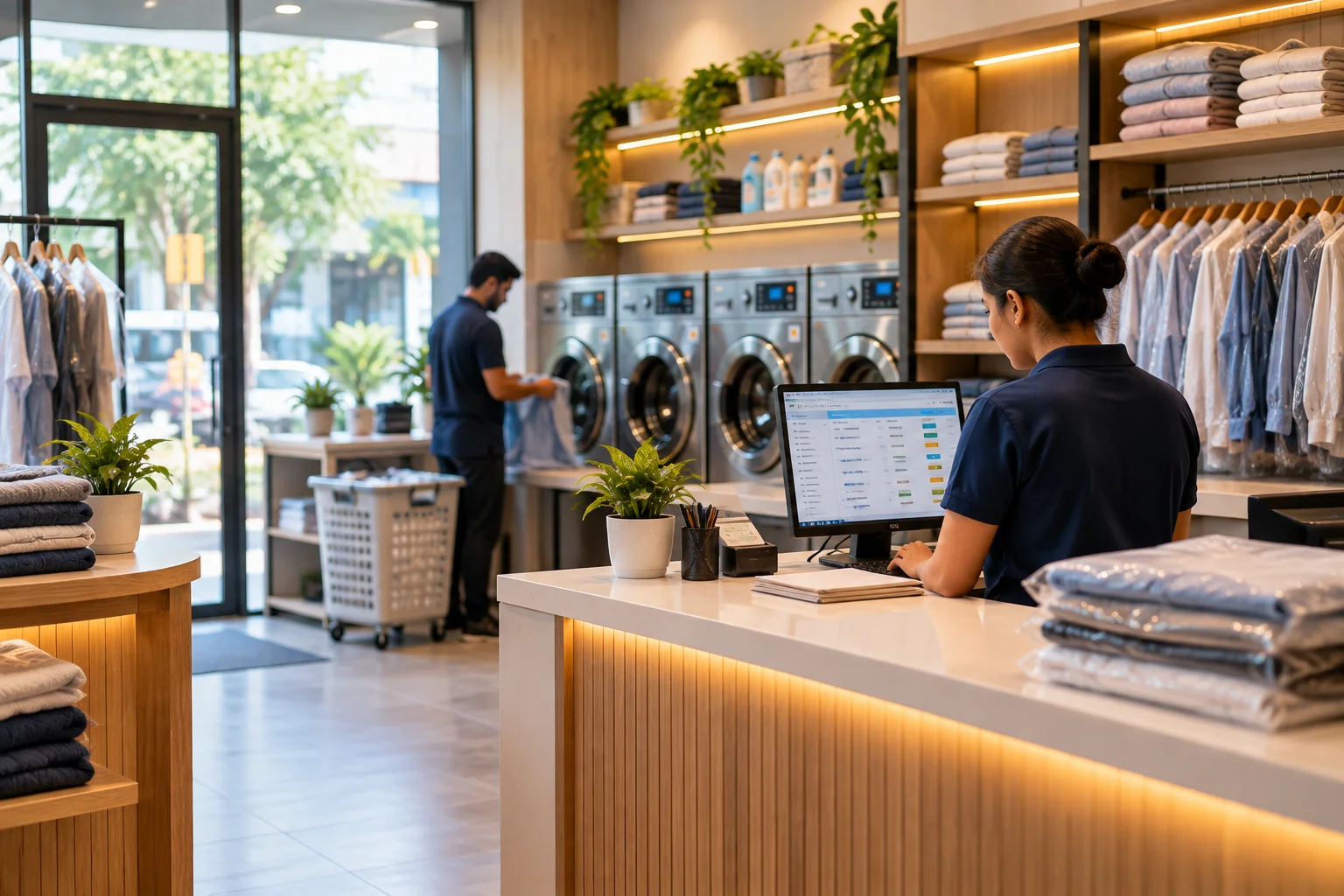 DhobiLite franchise outlet interior with staff processing orders