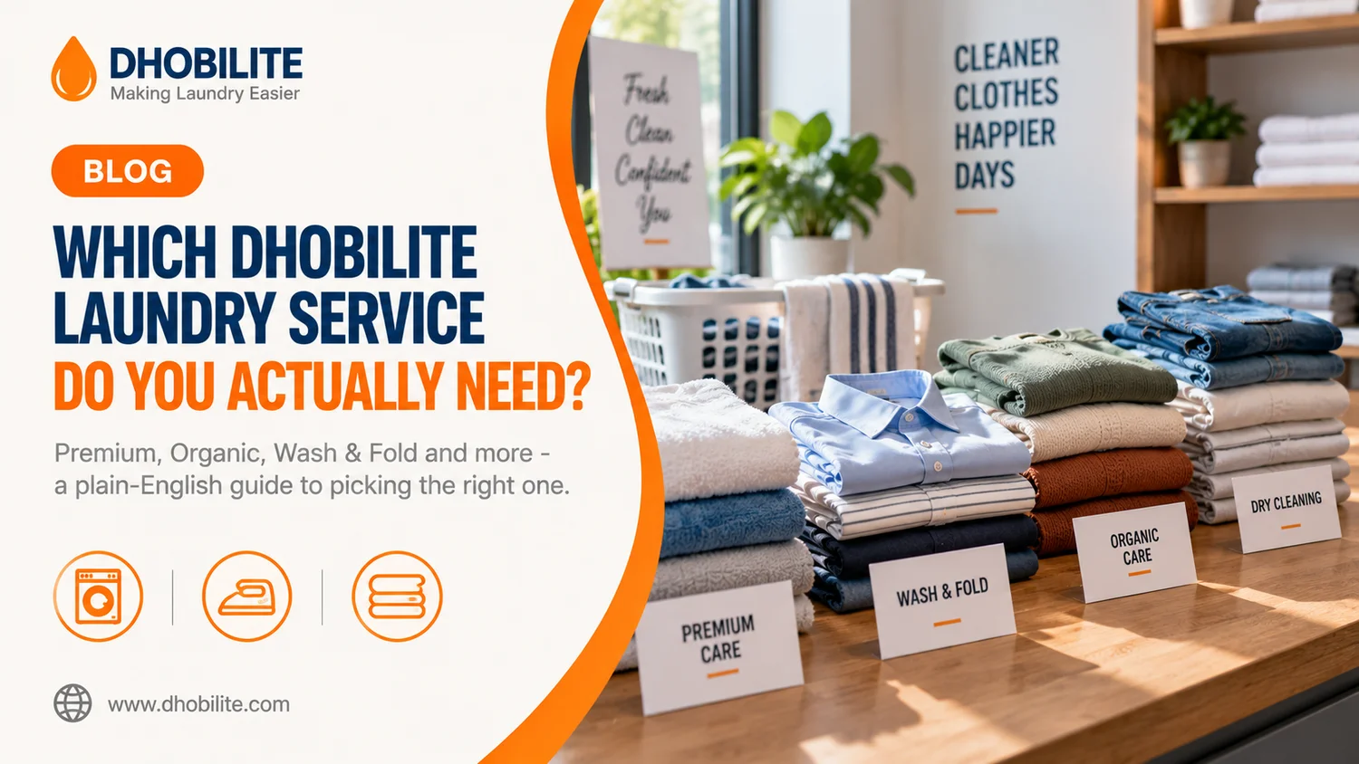 Which DhobiLite laundry service do you need - Premium, Wash and Fold, Organic Care and Dry Cleaning compared