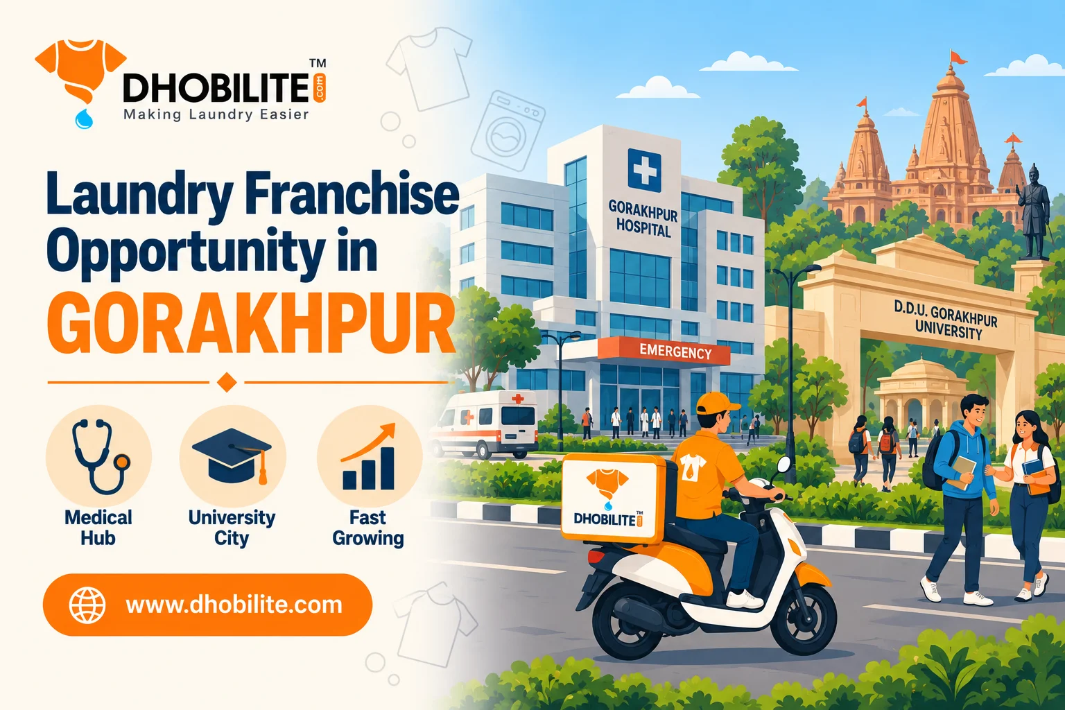 DhobiLite laundry franchise opportunity in Gorakhpur - medical hub, university city, fast growing