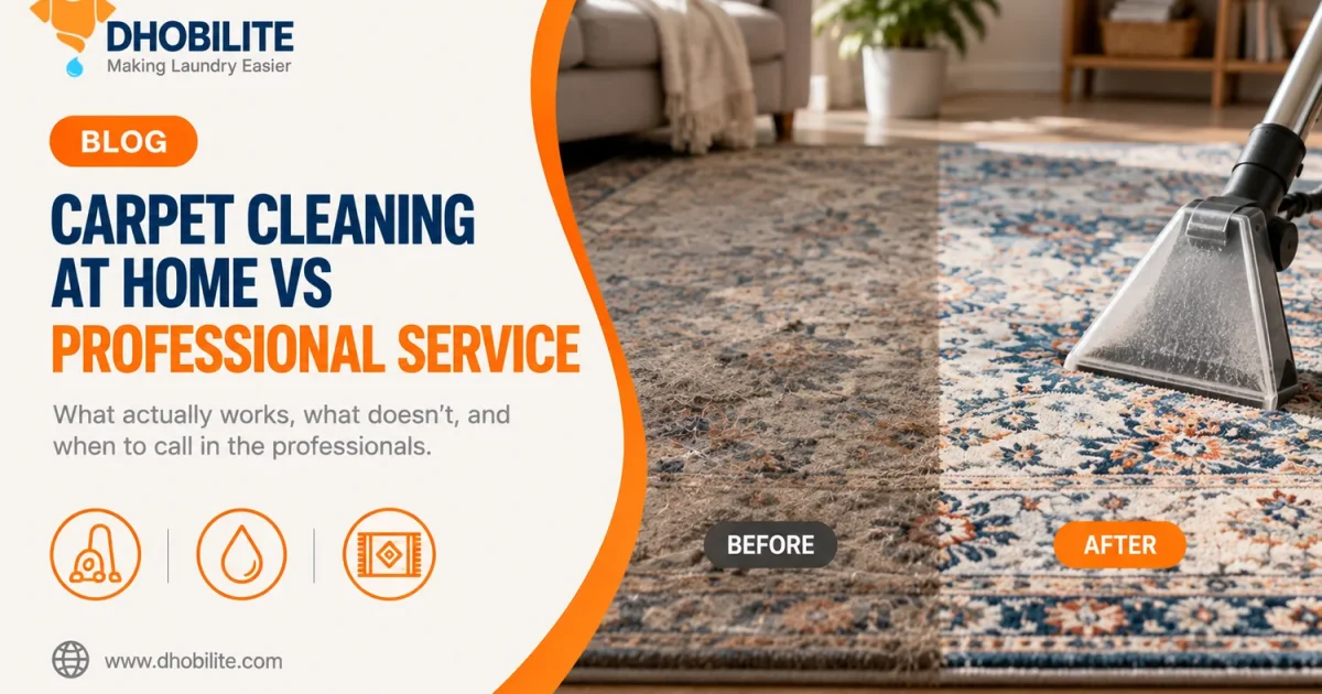 Carpet cleaning at home versus professional service - before and after deep clean comparison by DhobiLite