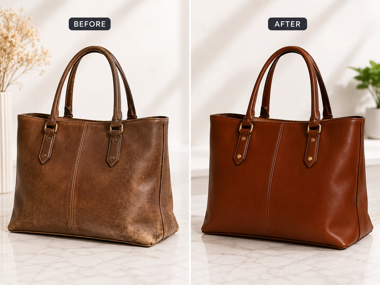 Leather bag recolouring and restoration service by DhobiLite