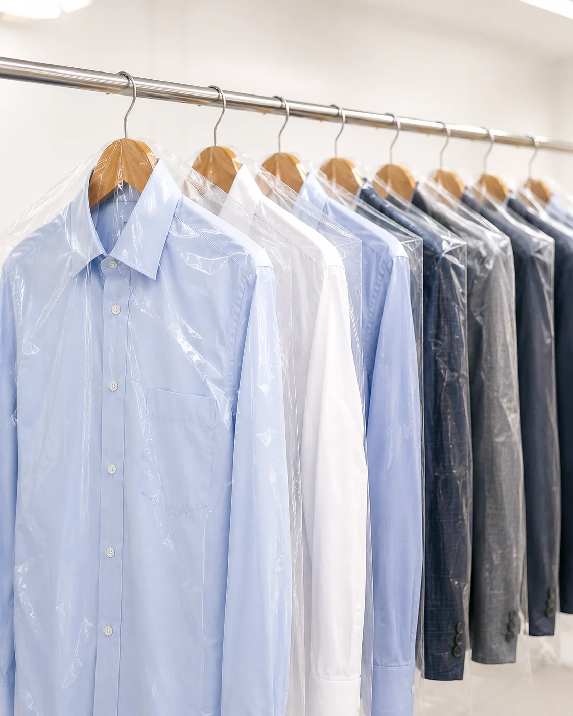 Freshly cleaned and pressed shirts at DhobiLite laundry service