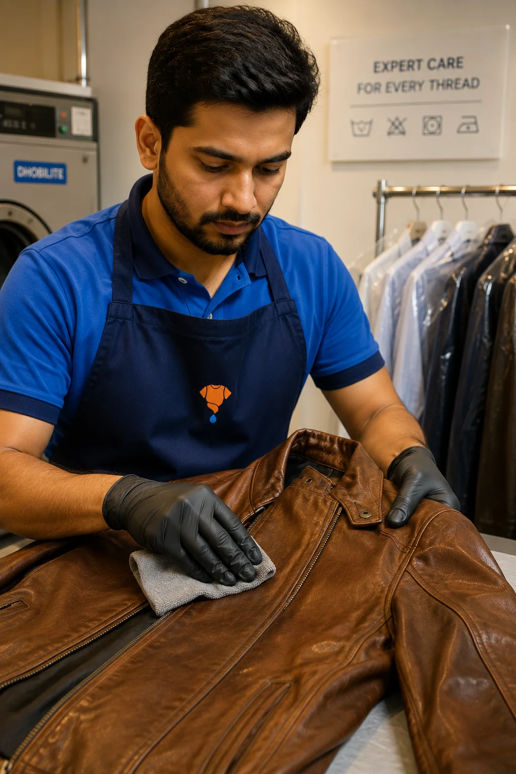 DhobiLite professional leather jacket cleaning and care service