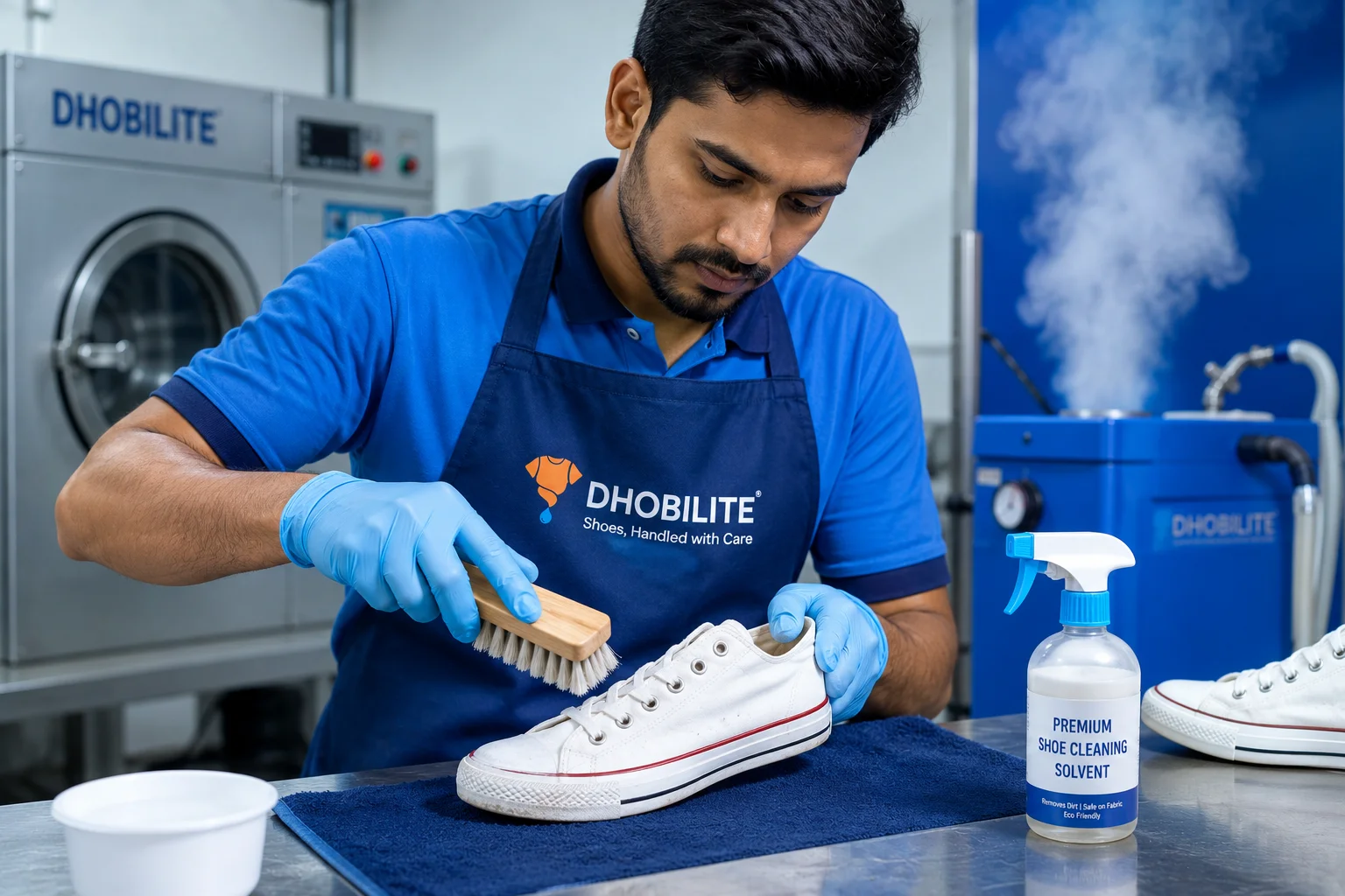 Shoe dry cleaning service by DhobiLite