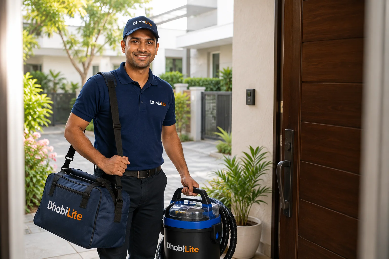 DhobiLite sofa cleaning team arriving at doorstep for onsite service