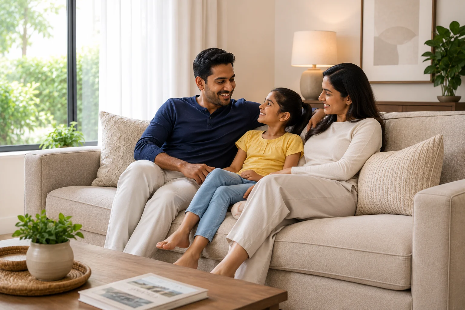 Family enjoying their freshly cleaned sofa by DhobiLite