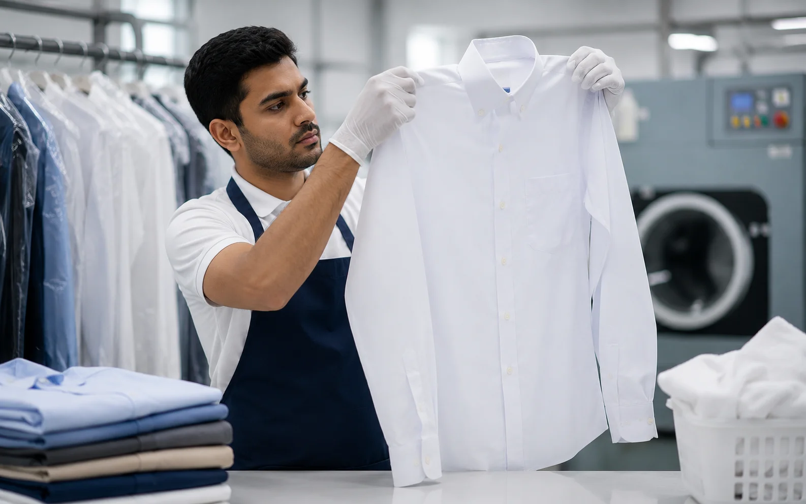 Expert garment inspection at DhobiLite facility