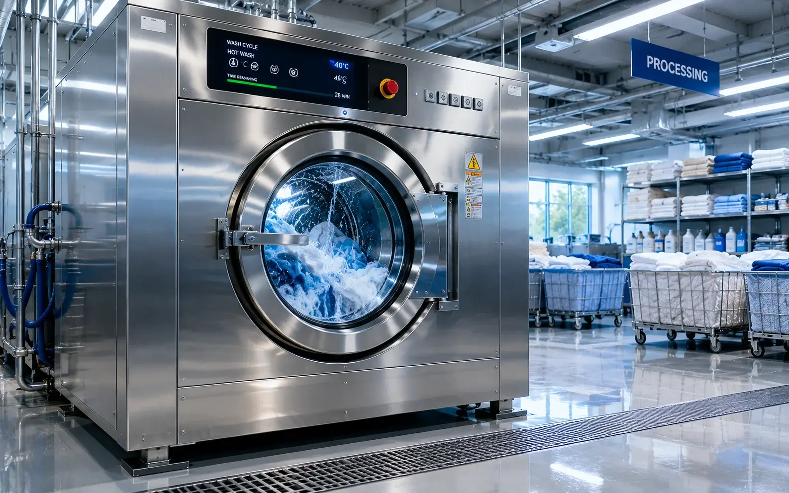 Industrial laundry processing machines